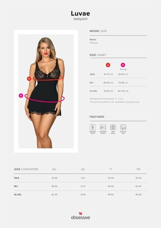 OBSESSIVE - BABYDOLL Y TANGA LUVAE NEGRO XS/S