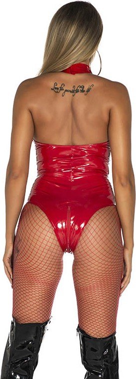 Body Tanga De Vinilo Rojo Con Transparencias