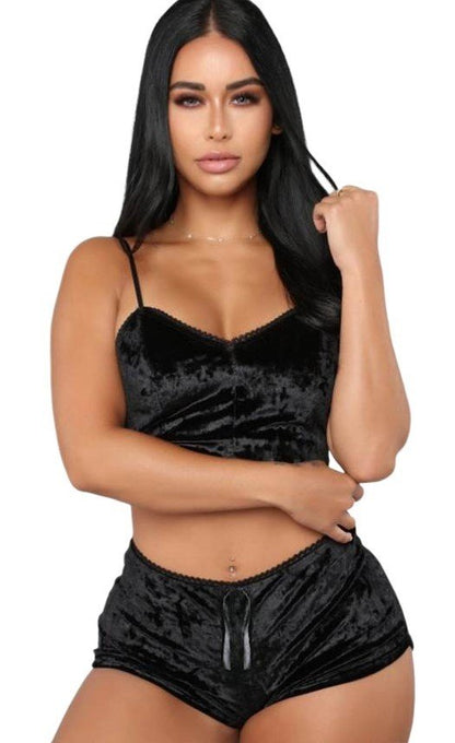 Conjunto De Pijama Sexy De Terciopelo Negro