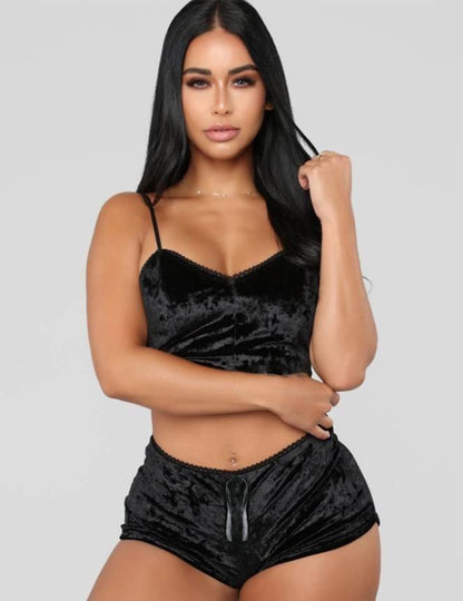 Conjunto De Pijama Sexy De Terciopelo Negro