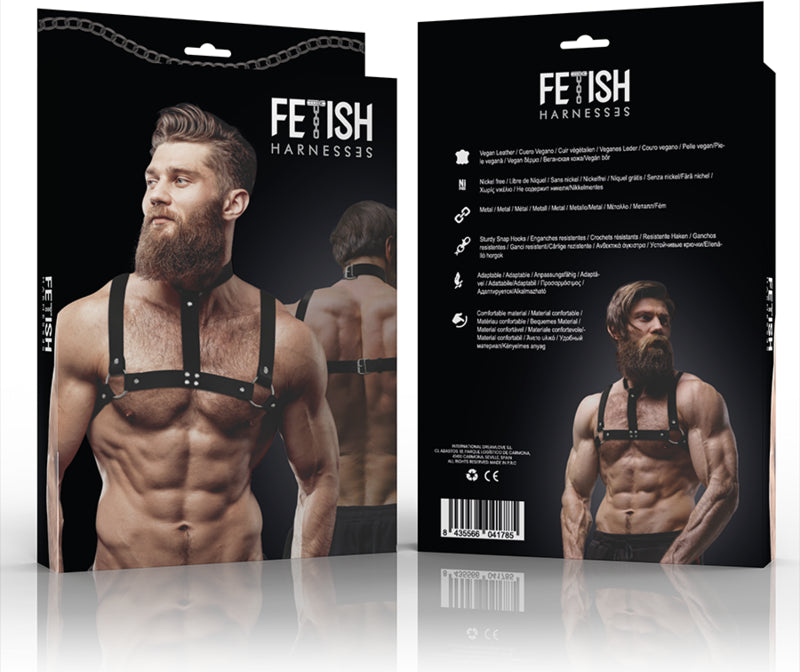 FETISH SUBMISSIVE ATTITUDE - ARNÉS AJUSTABLE ECOPIEL PECHO CON COLLAR HOMBRE