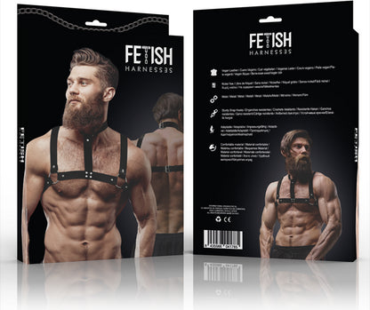 FETISH SUBMISSIVE ATTITUDE - ARNÉS AJUSTABLE ECOPIEL PECHO CON COLLAR HOMBRE