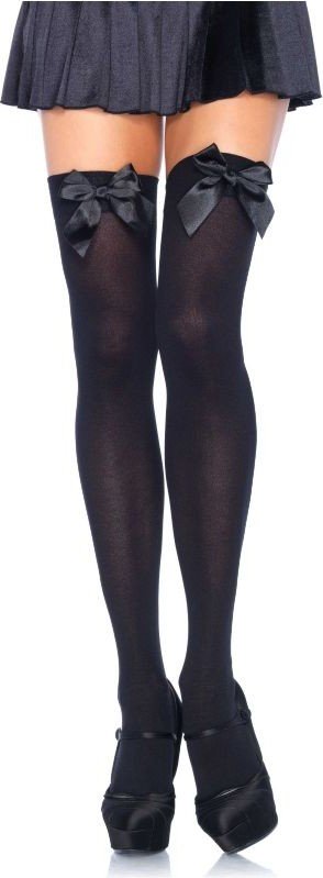 LEG AVENUE - MEDIAS ALTAS CON LACITO NEGRO TALLA GRANDE