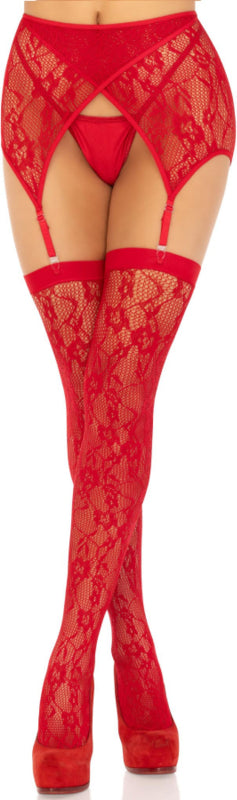 LEG AVENUE - MEDIAS ENCAJE LIGUERO ROJO