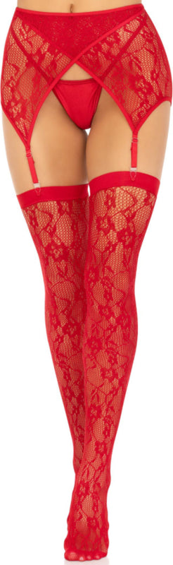 LEG AVENUE - MEDIAS ENCAJE LIGUERO ROJO