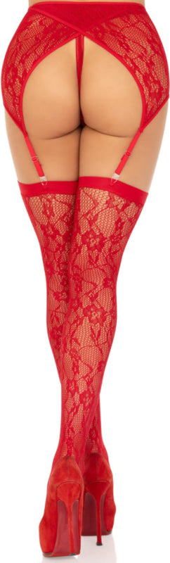 LEG AVENUE - MEDIAS ENCAJE LIGUERO ROJO