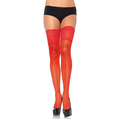 LEG AVENUE - MEDIAS ROJAS AUTOADHESIVAS CON ENCAJE ANCHO PLUS SIZE