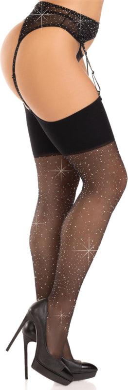 LEG AVENUE - MEDIAS SPANDEX CON DIAMANTES NEGRO