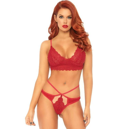 LEG AVENUE - SET 2 PIEZAS CON TANGA DOBLE TIRANTA M/L ROJO