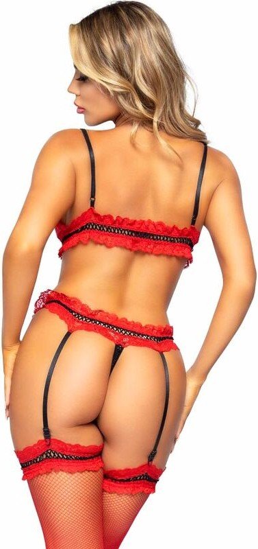 LEG AVENUE - SET TRES PIEZAS DE ENCAJES TALLA UNICA - ROJO