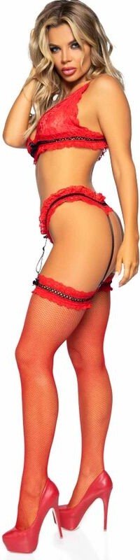 LEG AVENUE - SET TRES PIEZAS DE ENCAJES TALLA UNICA - ROJO