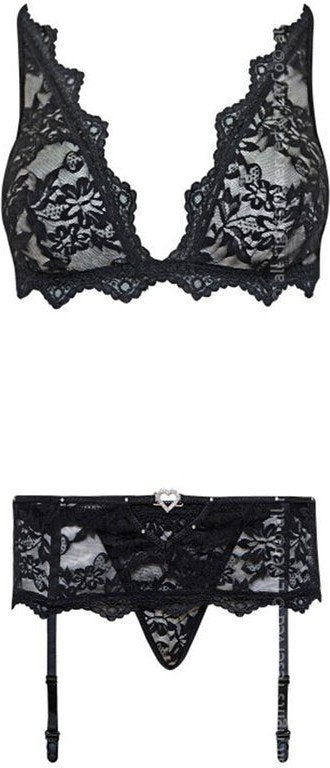 LIVCO CORSETTI FASHION - BELITA LC 90231 SUJETADOR + PANTY + LIGUERO NEGRO L/XL