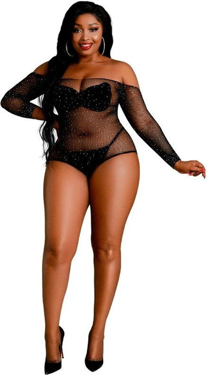 MOONLIGHT - MODELO 9 BODY MANGA LARGA NEGRO BRILLANTE TALLA UNICA / PLUS SIZE