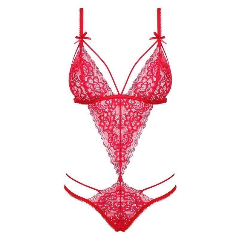 Sexy Bodi Rojo Strappy De Encaje San Valentín