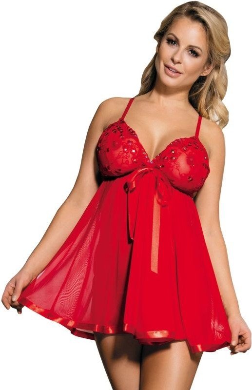 SUBBLIME - BABYDOLL ROJO CON LAZO Y DETALLES BRILLANTES L/XL