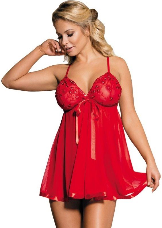 SUBBLIME - BABYDOLL ROJO CON LAZO Y DETALLES BRILLANTES L/XL